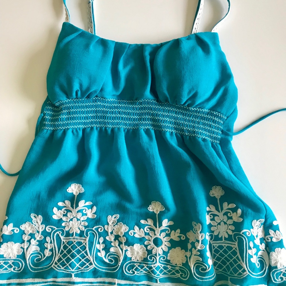 Blue Blouse with Floral Designs